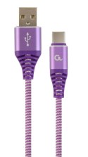 Kabel USB 2.0 - typ C (AM/CM) oplot tekstylny 1m purpurowo-biały Gembird
