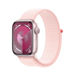 Apple Watch Series 9 GPS, 45mm Koperta z aluminium w kolorze różowym z opaską sportową w kolorze jasnoróżowym