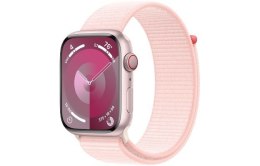 Apple Watch Series 9 GPS + Cellular, 45mm Koperta z aluminium w kolorze różowym z opaską sportową w kolorze jasnoróżowym