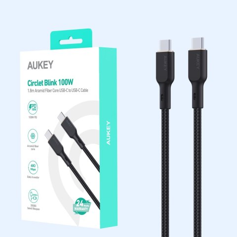 Aukey Kabel USB-C - USB-C 2.0, PD 100W, oplot 1,8m