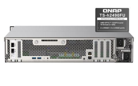 QNAP TS-h2490FU-7302P-128G | 24-zatokowy all flash U.2 NVMe NAS, AMD Epyc, 128GB RAM, RP, RACK