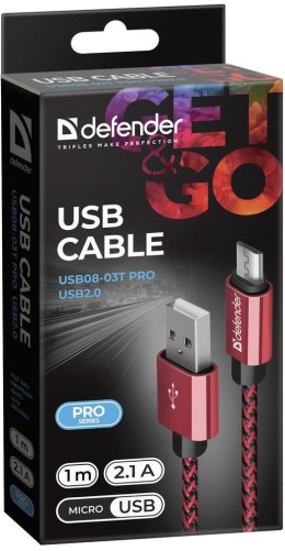 Kabel USB Defender AM-micro BM 1m 2,1A czerwony