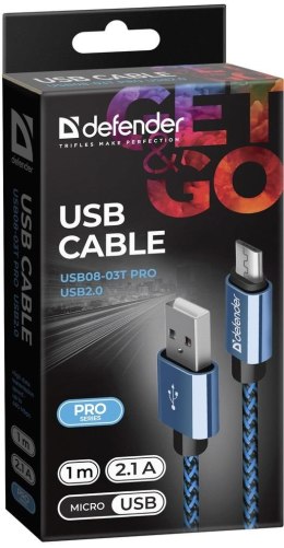 Kabel USB Defender AM-micro BM 1m 2,1A niebieski