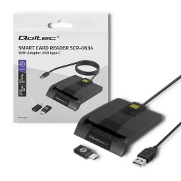 Czytnik kart chipowych ID Qoltec SCR-0634 | USB 2.0 + adapter USB-C