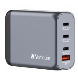 Ładowarka GaN Verbatim, USB 3.0, USB C, szara, 100 W, wymienne końcówki C,G,A