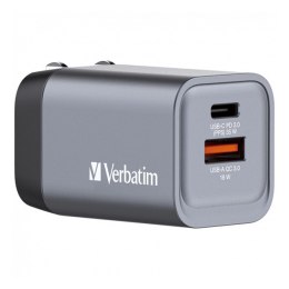 Ładowarka GaN Verbatim, USB 3.0, USB C, szara, 35 W, wymienne końcówki C,G,A