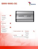 Adata Dysk SSD External SD810 1TB USB3.2C 20Gb/s srebrny