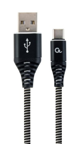 Kabel USB 2.0 - typ C (AM/CM) oplot tekstylny 2m czarno-biały Gembird