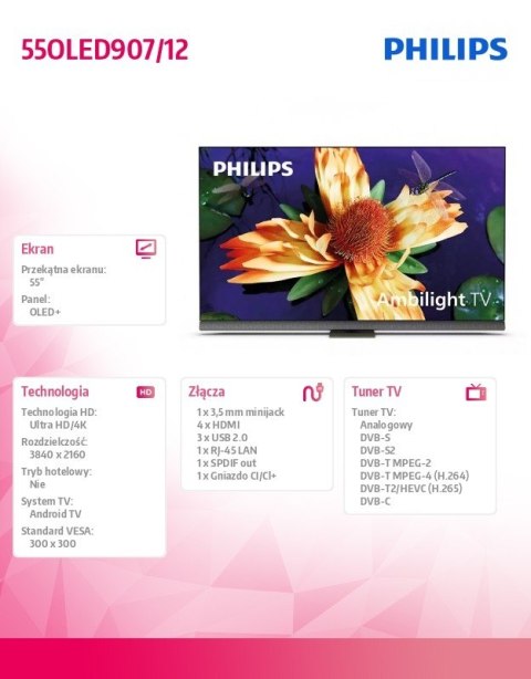 Philips Telewizor 55 cali OLED 55OLED907/12 ANDROID, AMBILIGHT