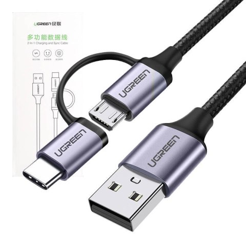 Kabel USB 2w1 UGREEN 	US177 Type-C / Micro USB, QC 3.0, 1m (czarny)