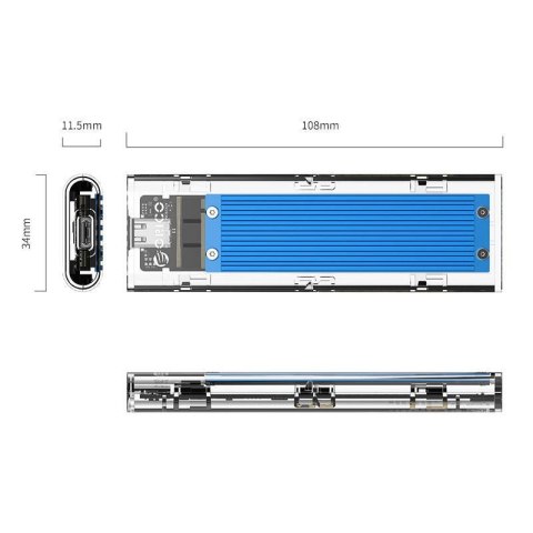 Obudowa dysku SDD M.2 Orico, NVME, USB-C 3.1 Gen.2, 10Gbps (niebieska)