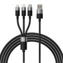 Kabel USB 3w1 Baseus StarSpeed, USB-C + micro USB + Lightning, 3,5A, 1.2m (czarny)