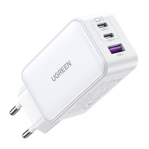 Ładowarka sieciowa UGREEN 15334 Nexode, 2xUSB-C, USB-A 3.0, PD3.0, QC4.0, GaN, 65W (biała)