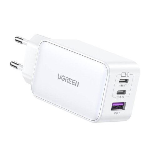 Ładowarka sieciowa UGREEN 15334 Nexode, 2xUSB-C, USB-A 3.0, PD3.0, QC4.0, GaN, 65W (biała)