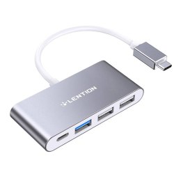 Hub 4w1 Lention USB-C do USB 3.0 + 2x USB 2.0 + USB-C (szary)