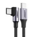Kabel USB-C do USB-C, kątowy UGREEN 	US255 QC 3.0 PD 3A 60W 1m (czarny)