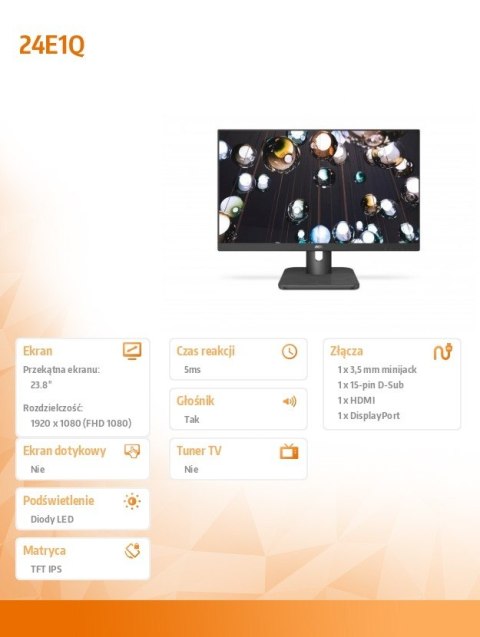 AOC Monitor 23.8 24E1Q IPS DP HDMI Głośniki