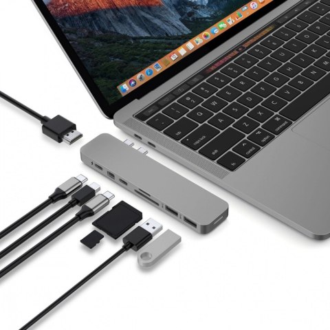 HyperDrive Stacja dokująca PRO 8-in-2 USB-C HUB, 4K HDMI, mini DP, 2x USB-A, USB-C Szara