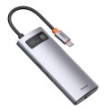 Hub 6w1 Baseus Metal Gleam Series, USB-C do 3x USB 3.0 + HDMI + USB-C PD + Ethernet RJ45