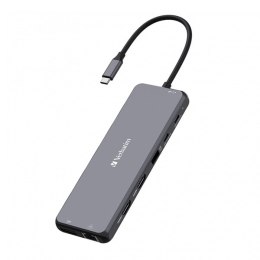USB (3.2) hub 13-port, 32153, szary, długość przewodu 20 cm, Verbatim, 2x USB C, 6x USB A, 2x HDMI