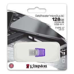Kingston USB flash disk OTG, USB 3.0, 128GB, Data Traveler microDuo3 G2, srebrno-fioletowy, DTDUO3CG3/128GB, USB A / USB C