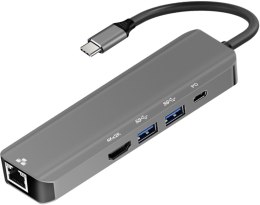 ADAPTER USB-C męski / HDMI żeński 4K 30Hz / ETHERNET / 2xUSB3.0 / 1x USB-C (ALU) 15cm ART oem