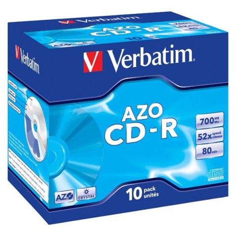 Verbatim CD-R, 43327, AZO Crystal, 10-pack, 700MB, 52x, 80min., 12cm, bez możliwości nadruku, jewel box, do archiwizacji danych