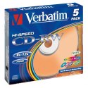 Verbatim CD-RW, 43167, SERL High-Speed Colour, 5-pack, 700MB, 12x, 80min., 12cm, bez możliwości nadruku, slim box, do archiwizac