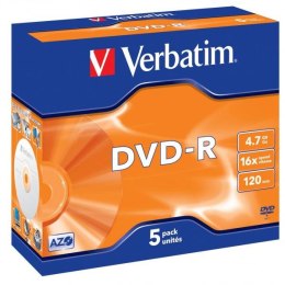 Verbatim DVD-R, Matt Silver, 43519, 4.7GB, 16x, jewel box, 5-pack, bez możliwości nadruku, 12cm, do archiwizacji danych