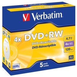 Verbatim DVD+RW, Matt Silver, 43229, 4.7GB, 4x, jewel box, 5-pack, bez możliwości nadruku, 12cm, do archiwizacji danych