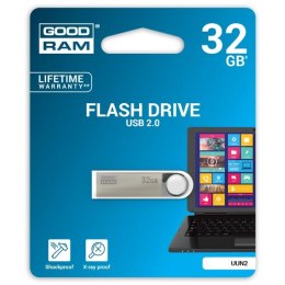 Goodram USB flash disk, USB 2.0, 32GB, UUN2, srebrny, UUN2-0320S0R11, USB A, z oczkiem na brelok
