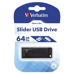 Verbatim USB flash disk, USB 2.0, 64GB, Slider, czarny, 98698, USB A, z wysuwanym złączem