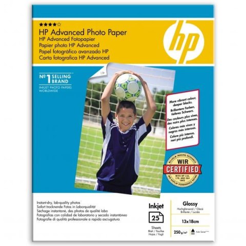 HP Advanced Glossy Photo Pa, Q8696A, foto papier, bez marginesu typ połysk, zaawansowany typ biały, 13x18cm, 5x7", 250 g/m2, 25 