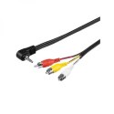 Audio/Video kabel Jack (3,5mm) M - 3x CINCH M, 1.5m, 4-polowy (combo) jack 90°, czarny