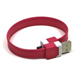 Logo USB kabel (2.0), USB A M - microUSB (M), 0.25m, różowy, blistr, na nadgarstek