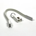 USB kabel (2.0), USB A M - microUSB (M), 0.2m, biały, breloczek na klucze, EOL