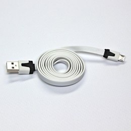 USB kabel (2.0), USB A M - microUSB (M), 1m, płaski, biały