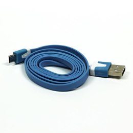 USB kabel (2.0), USB A M - microUSB (M), 1m, płaski, niebieski