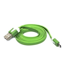 USB kabel (2.0), USB A M - microUSB (M), 1m, płaski, zielony