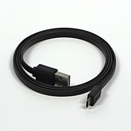 USB kabel (2.0), USB A (M) reversible - microUSB reversible (M), 1m, płaski, czarny