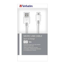 Verbatim USB kabel (2.0), USB A M - microUSB (M), 1m, reversible, srebrny, box, 48862