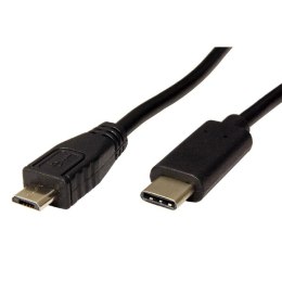 USB kabel (2.0), USB C (M) - microUSB (M), 0.2m, okrągły, czarny, plastic bag