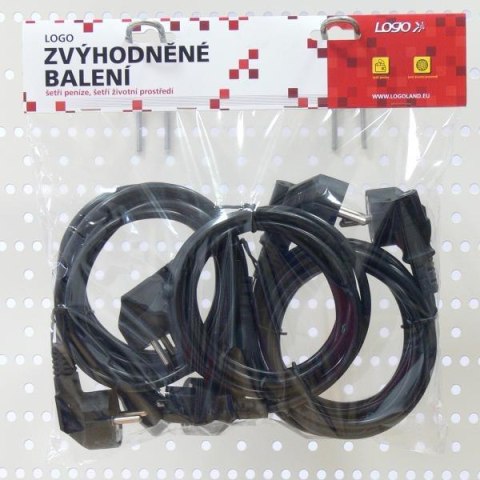 Kabel sieciowy 230V zasilacz, CEE7 (widelec) - C13, 2m, VDE approved, czarny, Logo, 5-pack, cena za 1 szt., EOL