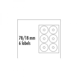 Logo etykiety na CD 78/18mm, A4, matowe, białe, 6 etykiety, 140g/m2, pakowane po 10 szt., do drukarek atramentowych i laserowych