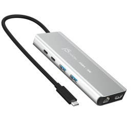 Stacja dokująca j5create USB4 8K Multi-Port Hub 1x8K HDMI/2xUSB3.2/2xUSB-C/RJ45 2.5G srebrna JCD403-N