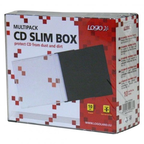 Box na 1 szt. CD, przezroczysty, czarny tray, cienki, Logo, 5,2mm, 10-pack
