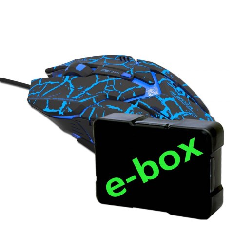Mysz przewodowa USB, E-blue Auroza Gaming, czarna, optyczna, 4000DPI, e-box