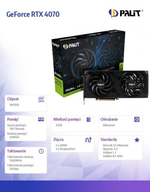 Palit Karta graficzna GeForce RTX 4070 DUAL 12GB GDDR6X 192bit 3DP