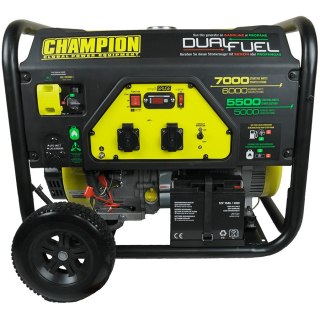 CHAMPION Generator dwupaliwowy, 7000W, 74dB, elektryczny start, Czarno Żółty