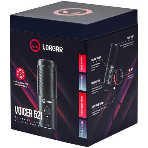 LORGAR Mikrofon Gamingowy Voicer 521, USB, Czarny